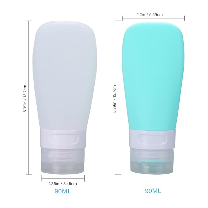 2 Pcs Silicone Travel Bottles,3oz Leak Proof Refillable Squeeze Containers with Transparent Carry Bag,Small Empty Travel Size Bottles for Shampoo,Conditioner,Lotion,Toiletries