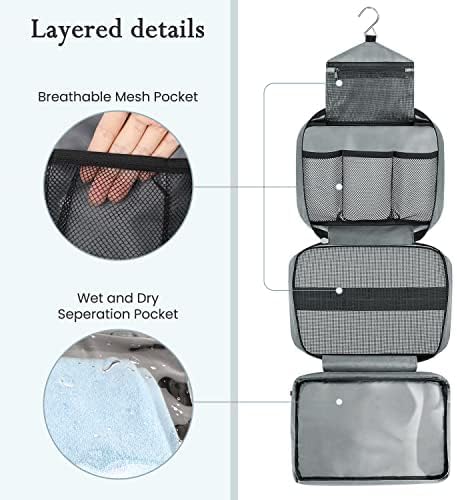 Maliton Toiletry Bag for Men & Women Travel Toiletry Bag Hanging Toiletry Bag Hygiene Organizer with 4 Compartments Waterproof Bathroom Shower Bag Large Toiletries Travel Bag (Gray)