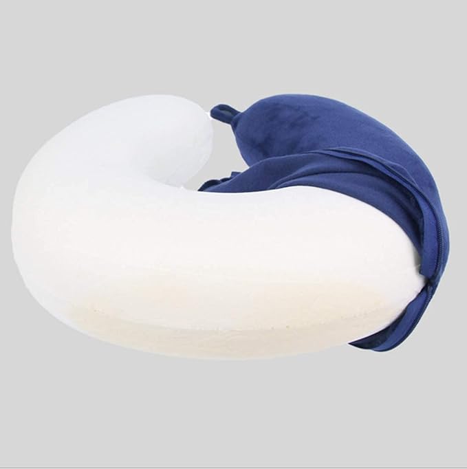 Travel Pillow, 100% Pure Memory Foam Neck Pillow, Suitable for Airplanes, Cars, Trains, Office Naps, Home Lounge Chairs, Removable and Washable Pillow Cover (Blue)