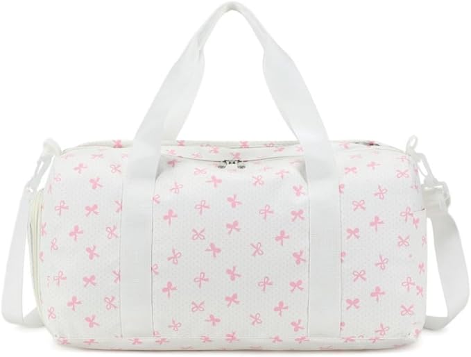 BTOOP Duffle Bag for Girls Kids Gym Sports Women Workout Travel Bag Weekender with Shoe Compartment and Wet Pocket (Pink Bow)