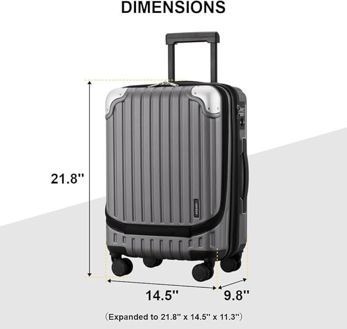 LEVEL8 Grace Carry on Luggage, 20 Inch Expandable Hard Shell Suitcase with Wheels, Abs+Pc Harshell Spinner Luggages with Tsa Lock, Travel Bag for Women Men, Grey