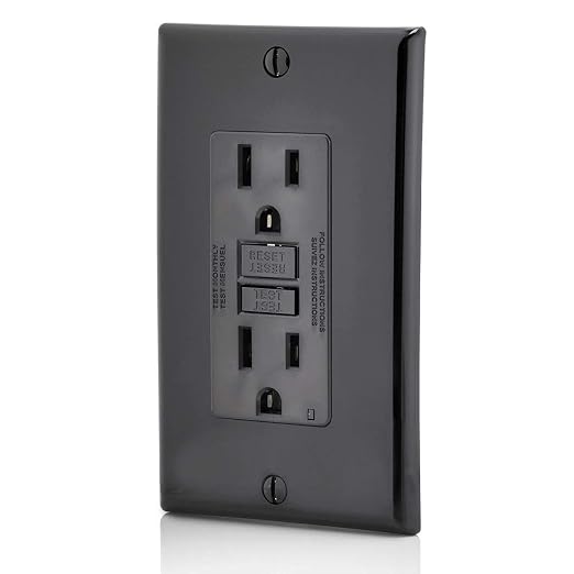 Leviton GFCI Outlet, 15 Amp, Self Test, Non Tamper-Resistant with LED Indicator Light, Protection from Electric Shock and Electrocution, GFNT1-E, Black