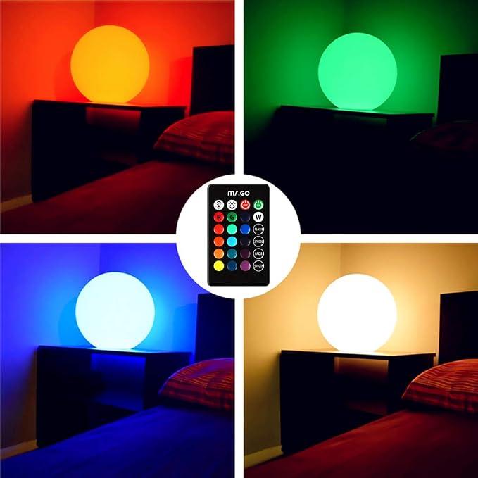 Mr.Go 16-inch Rechargeable LED Glowing Ball Light, Waterproof Orb Globe Lamp w/Remote, 16 RGB Colors 4 Light Effects, Ideal for Indoor/Outdoor Home Garden Pool Patio Party Decorative Lighting