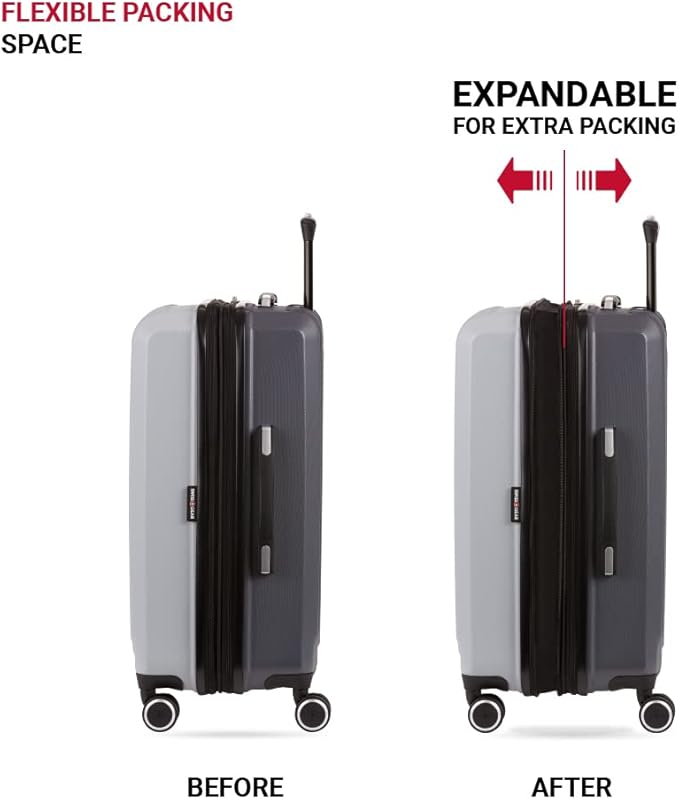 SwissGear Duet Expandable Luggage, Hard Shell Medium Luggage with Spinner Wheels