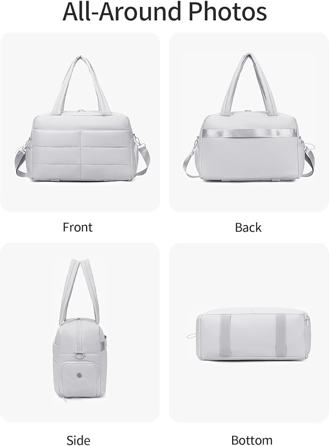 Gitus Carry On Duffle Gym Bag for Women Puffer Weekender Overnight Duffel Bag for Travel with Clear Toiletry Pouch Sport Yoga Fitness Essentials Gifts (Lightgrey)