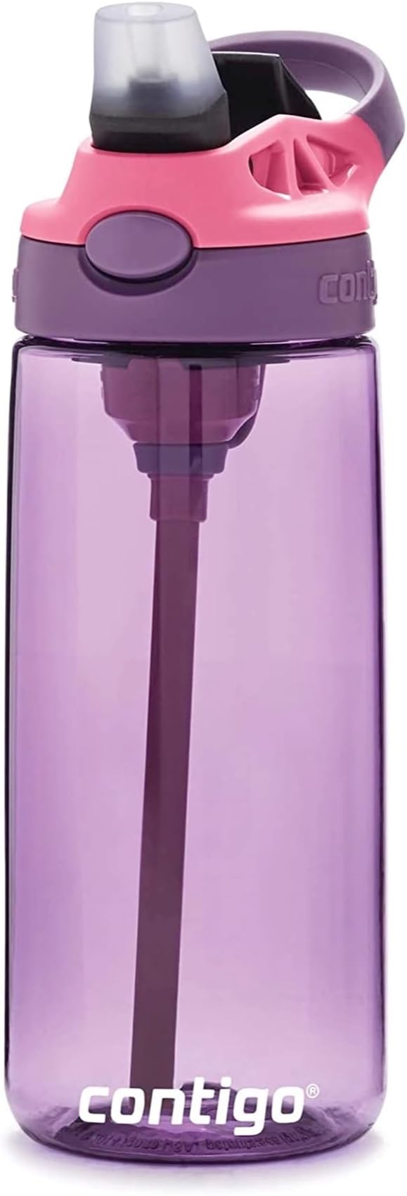 Contigo Aubrey Kids Water Bottle, 20oz, Eggplant, Spill-Proof Lid, Dishwasher Safe, Easy Clean, Purple and Pink