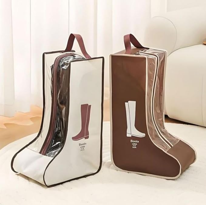 Portable 2 Pack Boots Storage, Tall Boots Protector Bag, Beige Portable Waterproof Storage Bags for Travel, Under Bed, Wardrobe, Shoe Cabinet