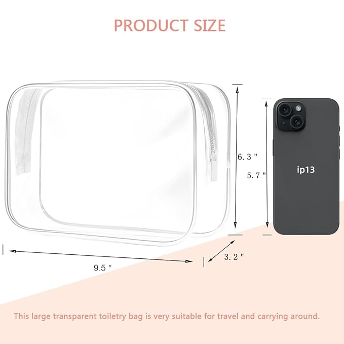 Clear Toiletry Bag, 2 Packs TSA Approved Water resistant Travel Organizer, Airport Airline Travel Essential Carry On Makeup Cosmetic Bags for Women, White - 2 packs