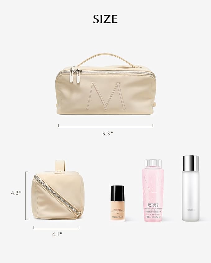 EACHY Travel Makeup Bag, Large Capacity Cosmetic Bag for Women, Waterproof PU Leather, Flat Open Portable Toiletry Bag for Skincare, Brushes & Travel Essentials