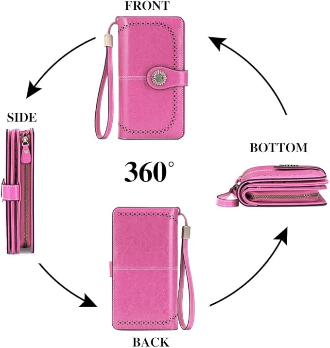 SENDEFN Wallets for Women Leather Credit Card Holder with RFID Blocking Large Capacity Wristlet | with RFID Blocking, Large Capacity, Wristlet, with RFID Blocking, Large Capacity, Wristlet