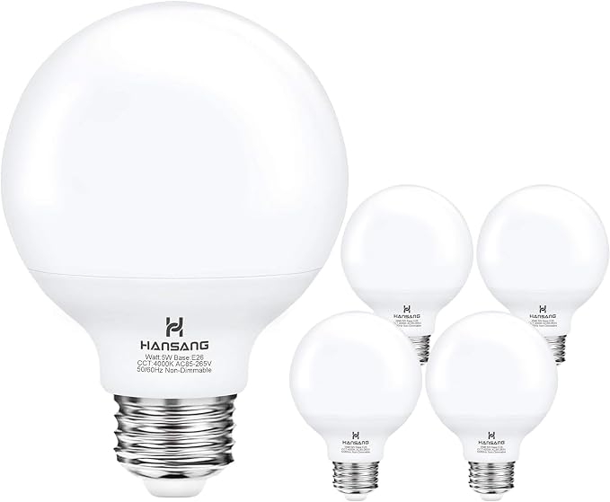 G25 LED Bathroom Light Bulbs, E26 Base 4000K Natural Daylight Vanity Mirror Light Globe Bulbs Uniform Lighting, High CRI Makeup Mirror Light Bulbs Not-Dimmable 4 Pack