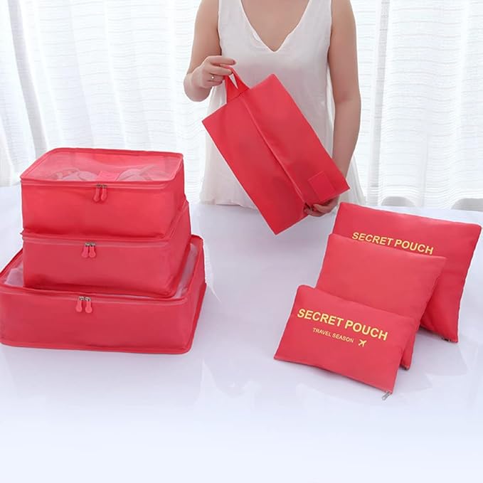 7 Set Packing Cubes Packing Organizers Travel Luggage Packing Organizers with Shoes Bag for Suitcase, Watermelon Red