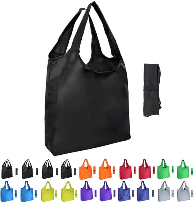 Aricsen 20 Pack Durable Colorful Folding Reusable Grocery Bags Handles Bulk Strong, Colored Eco Friendly Shopping Foldable Kitchen Large Washable Pocket Nylon, Polyester Color Cloth Fabric | 20 Pack, Durable, Folding, Reusable, Handles, Bulk