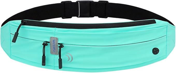 WATERFLY Running Belt Fanny Pack: Runner Marathon Jogging Waist Pack Sport Workout Exercise Fitness Phone Holder Belt for Men Women Jogger Slim Waistband Black