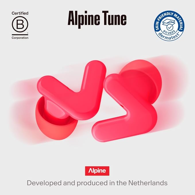 Alpine Tune Earplugs, Concert Ear Plugs for Noise Reduction, High Fidelity Music Quality, 19dB Hearing Protection with Crystal Clear Sound, Incl. 4 Sizes, Parties, Raves, Festivals & Clubs, Neon Pink