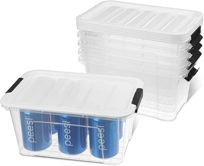 NUMIFUN Plastic Storage Bins with Lids 6 Pack, 7 Quart Storage Containers with Black Buckle Latch, Stackable Storage Containers for Home Pantry Office Classroom Organization, White