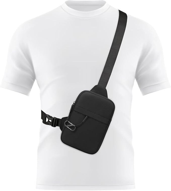 Peicees Small Anti-theft Sling Bag for Men Women Waterproof Mini Crossbody Backpack Chest Bag Travel Passport Phone Holder, Black