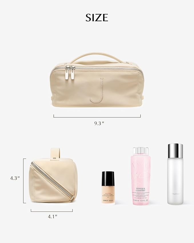 EACHY Travel Makeup Bag, Large Capacity Cosmetic Bag for Women, Waterproof PU Leather, Flat Open Portable Toiletry Bag for Skincare, Brushes & Travel Essentials