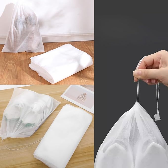 50 Pack Transparent Shoe Bags Travel Shoe Bags Non-woven Fabric Disposable Drawstring Dust Covers Shoes Storage Organizers Pouch for Sneaker Cross Trainer Tote Handbags Purses Running Shoes