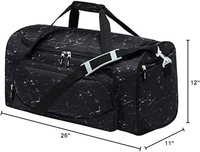 Men's Large Duffle Bag, 55L Heavy Duty Gym Bag for Sports, Workout, and Travel - Durable Duffel Gear Bag in Marble Black