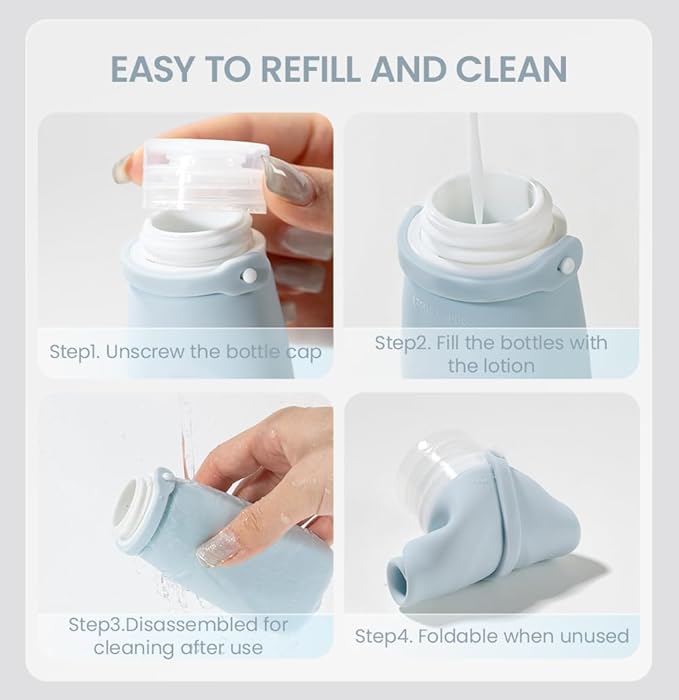 Travel Bottles for Toiletries, TSA Approved 3oz Container, High-Effeiciency Leak-Proof Ultrasonic Technology, Silicone Refillable Squeezable Travel Accessories for Shampoo Conditioner Lotion (3 Pcs)