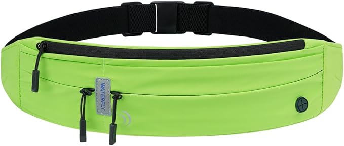 WATERFLY Running Belt Fanny Pack: Runner Marathon Jogging Waist Pack Sport Workout Exercise Fitness Phone Holder Belt for Men Women Jogger Slim Waistband Black
