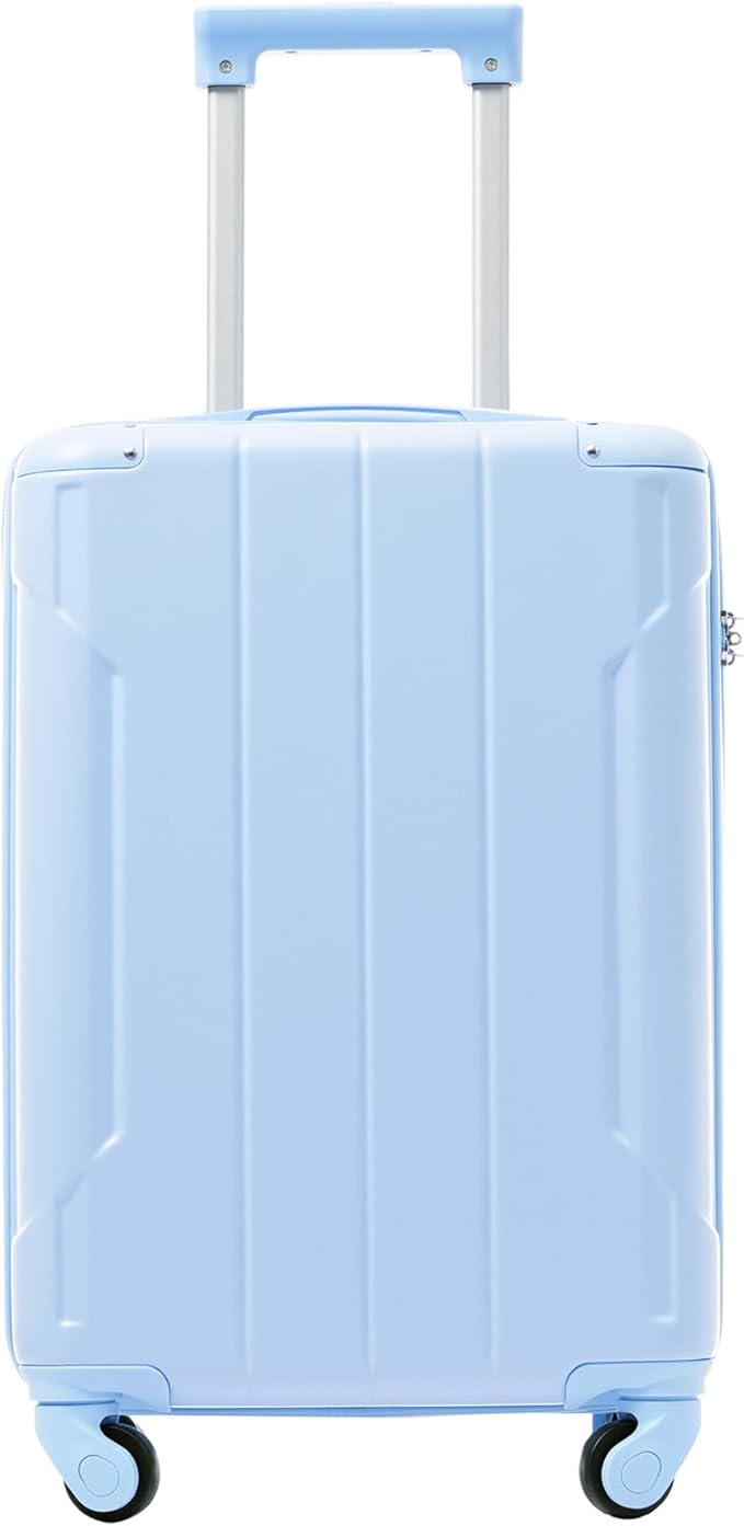 28 Inch Checked-Large Luggage, Lightweight ABS Hard Shell Suitcase with Spinner Wheels, Expandable Travel Luggage with Combination Lock & Side Hooks for Men Women (Sky Blue., 20)
