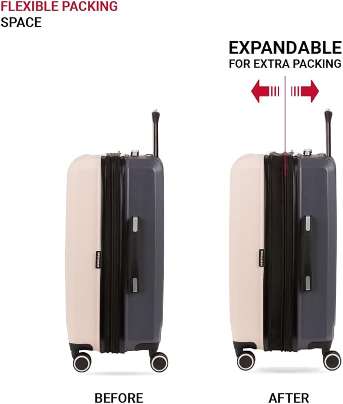SwissGear Duet Expandable Luggage, Hard Shell Medium Luggage with Spinner Wheels