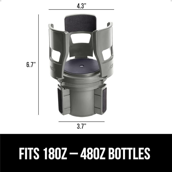 GORILLA GRIP Patent Pending Adjustable Car Cup Holder Expander, Keeps Water Bottle Secure, Expands to Fit 18 to 48 oz Large Bottles, Yeti, Owala, Stanley with Handle, Coffee Mug Insert for Cars, Gray