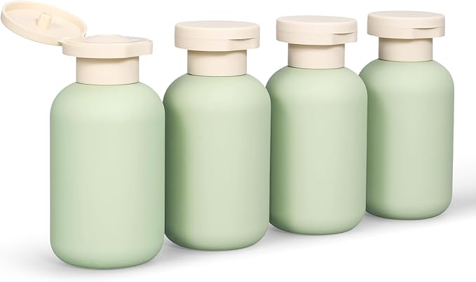 DEMORA 3.4 oz Travel Size Bottles TSA Approved for Toiletries, Leak Proof Plastic Travel Squeeze Bottles Refillable Toiletry Containers with Flip Caps and Labels for Shampoo Lotion (Green, 4 Pcs)