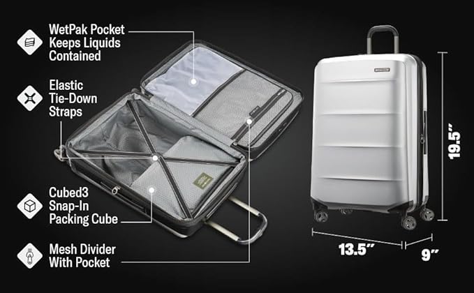 Samsonite Octiv Lightweight Hardshell 20-Inch Carry-On Luggage- Durable & Impact Resistant, 360° Aero Trac Spinner Wheels, Adjustable Telescopic Handle, Expandable Suitcase, TSA Approved Lock - Silver