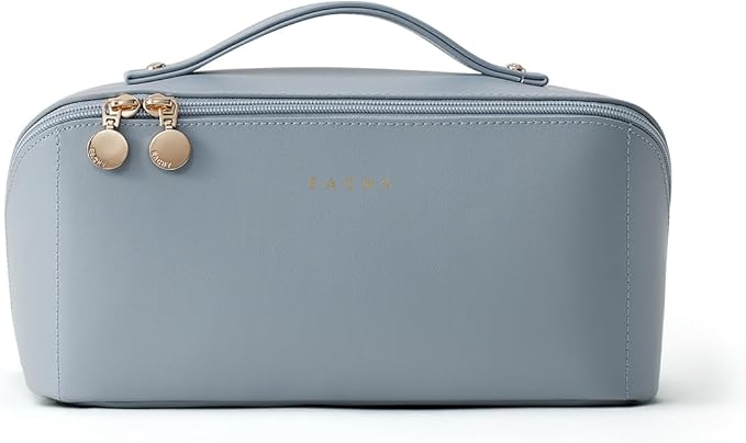 EACHY Travel Makeup Bag, Large Capacity Cosmetic Bag for Women, Waterproof PU Leather, Flat Open Portable Toiletry Bag for Skincare, Brushes & Travel Essentials