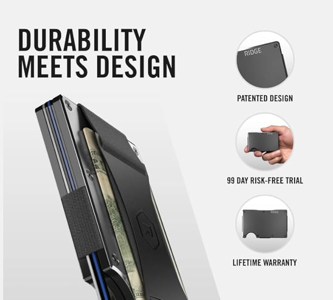 Ridge Wallet for Men - Slim Minimalist Compact Wallet and Card Holder, RFID Protected Front Pocket Wallets for Men with Integrated Cash Strap