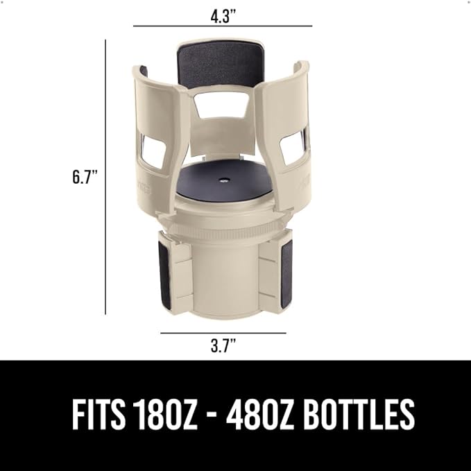 GORILLA GRIP Patent Pending Adjustable Car Cup Holder Expander, Keeps Water Bottle Secure, Expands to Fit 18 to 48 oz Large Bottles, Yeti, Owala, Stanley with Handle, Coffee Mug Insert for Cars, Tan