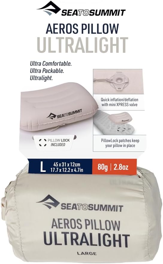 Sea to Summit Aeros Ultralight Inflatable Camping and Travel Pillow, Large, Moonstruck