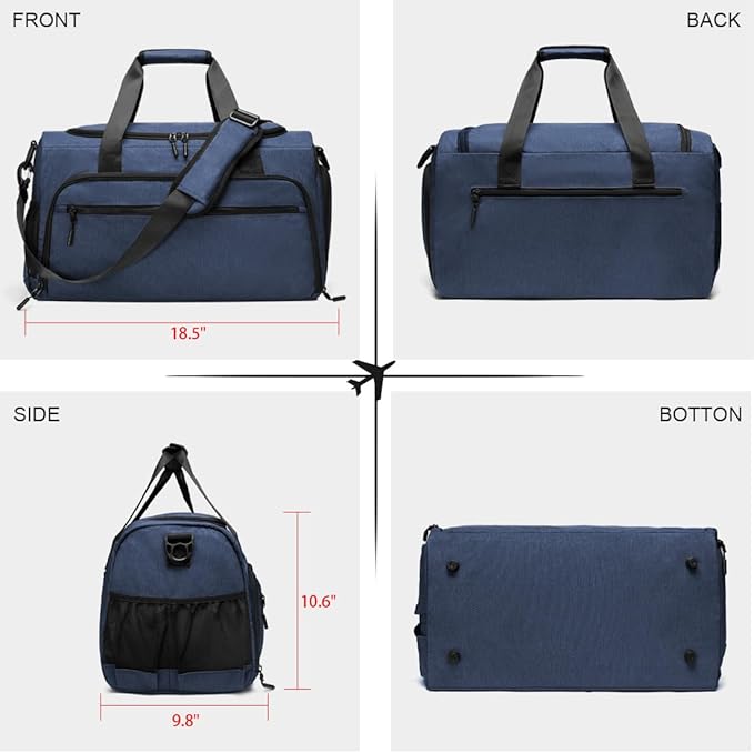 Gym Bag for Men Women, Sports Duffle Bags with Wet Pocket & Shoes Compartment, Water Resistant Overnight Duffel Bag