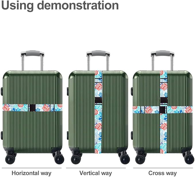Luggage Straps for Suitcases TSA Approved Easy Pack Organized Suitcase Strap, Luggage Strap, Luggage Belt Strap, Bag Straps for Luggage. Buckle Straps Travel Accessories (Tropical Plant)
