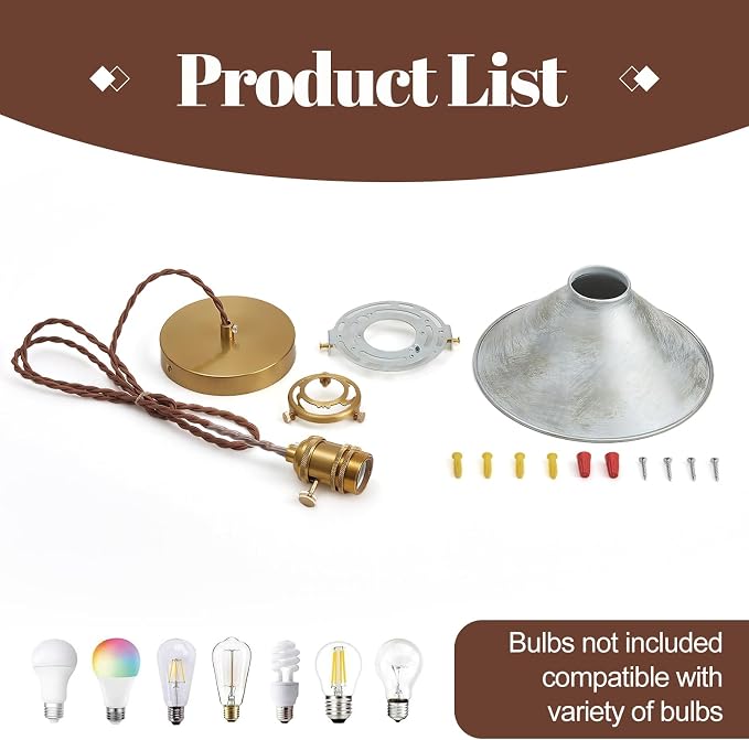 Rustic Pendant Light 2 Pack with Vintage Silver Metal Lampshade, Kitchen Island Pendant Light 6.5Ft Adjustable Hanging Lamp for Kitchen Island Dining Room Hallway