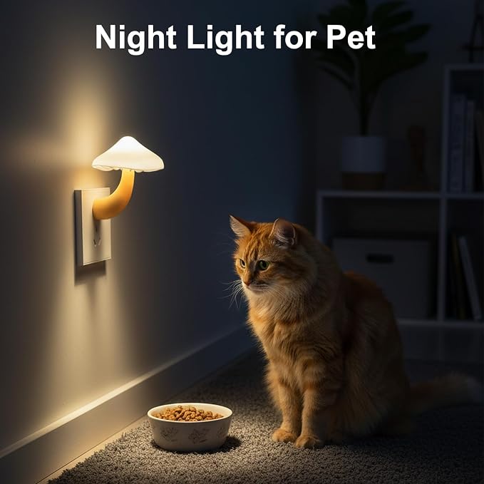 LED Mushroom Night Light Plug in Lamp, Light Sensor Night Lights Plug into Wall, Dusk to Dawn Sensor Night Light for Adults Kids Room Bedroom Bathroom Hallway Kitchen (1, Warm White)