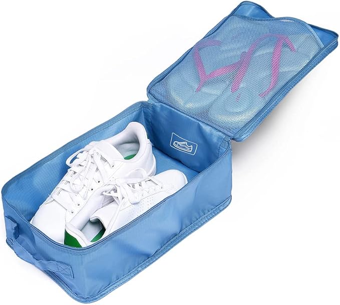 Travel Shoe Bags, Foldable Waterproof Shoe Pouches Organizer-Double Layer (4 Seablue Shoe Bags)