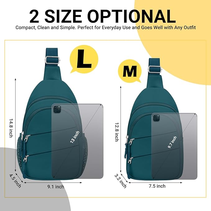 Tuwubi Crossbody Bags for Women, Sling Bag for Men, Small Hiking Backpack Anti Theft Lightweight for Outdoors Travel (L, Teal Blue)