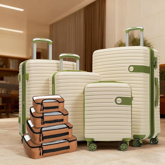 Merax Luggage Sets 4 piece Lightweight Suitcases With Spinner Wheels TSA Lock Expandable (only 24”/28”) Hardshell ABS Large Luggage set (White and Green)