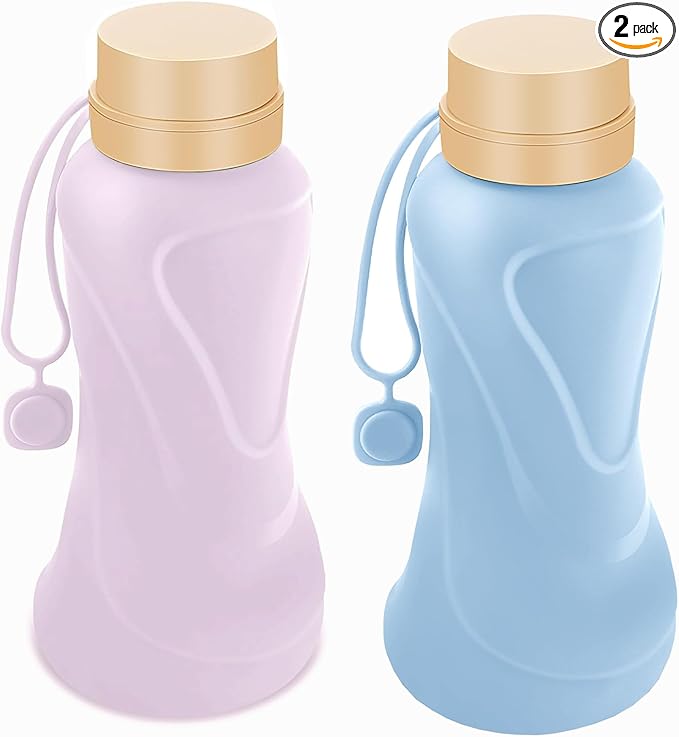 Collapsible Water Bottles 2 Pack, Purple and Blue, Leak Proof with Carrying Strap(Purple&Blue)