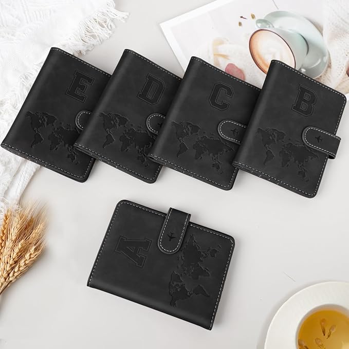 Passport Holder Wallet Cover Personalized Letter A-Z Travel Wallet RFID Blocking Passport Cover Wallet Case for Travel Passport Book Holders for Women and Men, Black-C