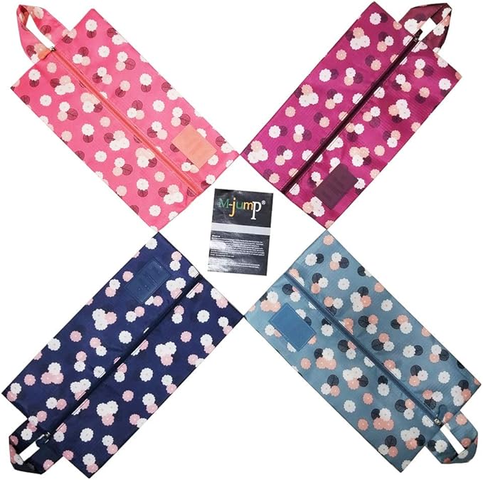 M-jump 4 Pack Travel Essentials Shoe Bags 4 Colors Fashion Shoe Bags for Men & Women Shoe Storage, Travel Accessories Vacation, Luggage Organizer Portable Shoe Pouch with Handle