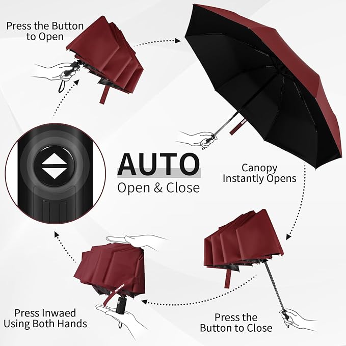 Yoobure Windproof Travel Umbrella - Automatic Umbrellas for Rain, Compact Folding Umbrella with UV Protection, Lightweight Portable Design for Backpack/Walking/Car, Sun & Storm Ready