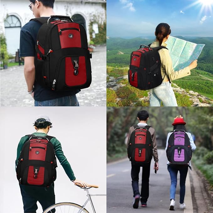 SHRRADOO Extra Large 50L Travel Laptop Backpack with combination lock, College High School Backpack Airline Approved Business Work Bag Fit 17 Inch Laptops for Men Women,Red
