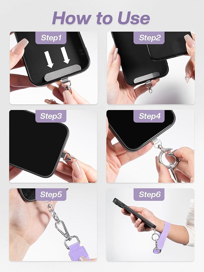Tiostep Clip and Go Strap for Phone with Wallet Crossbody Phone Lanyard Adjustable and Detachable RFID Wristlet Wallet with ID Window and Zipper, Purple Large.