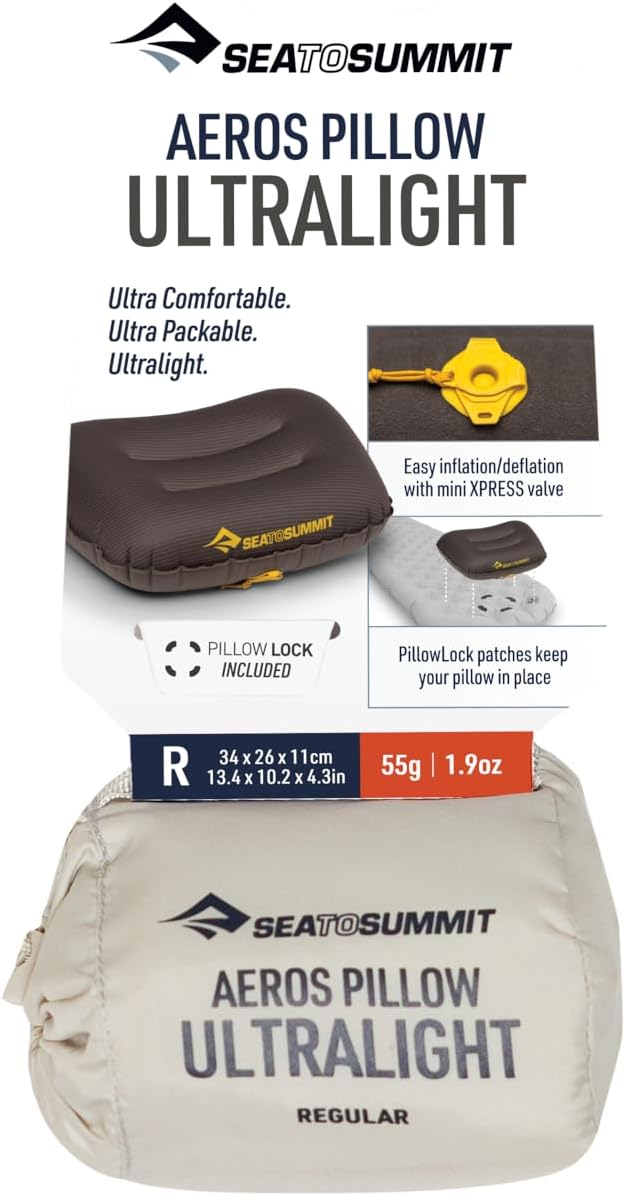Sea to Summit Aeros Ultralight Inflatable Camping and Travel Pillow, Regular, Moonstruck