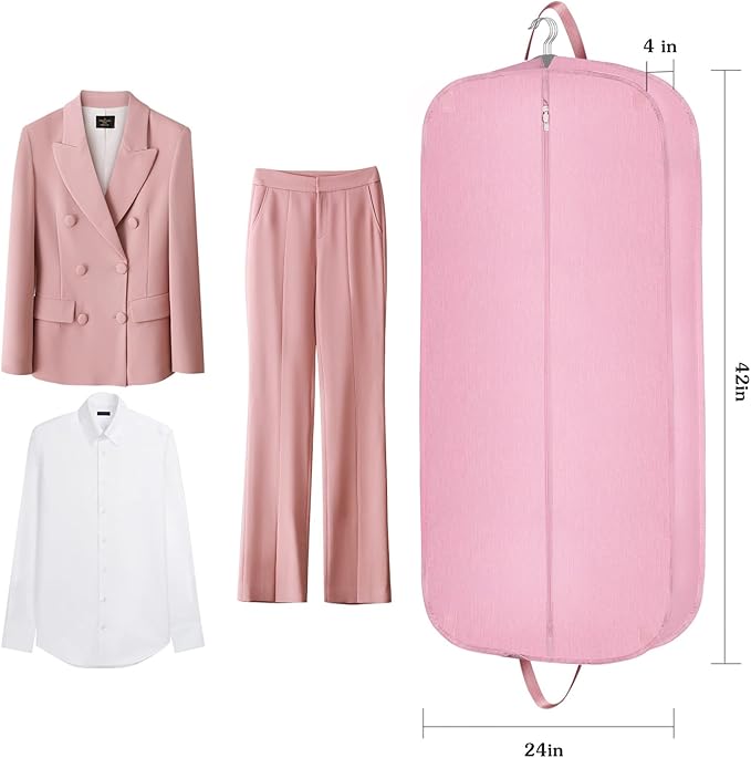 Limoomil Heavy Duty Waterproof Garment Bag for Travel, Tear Resistance Suit Bag for Women Travel for Suits, Tuxedos, Coats, Uniform. Pink, 42 inch…